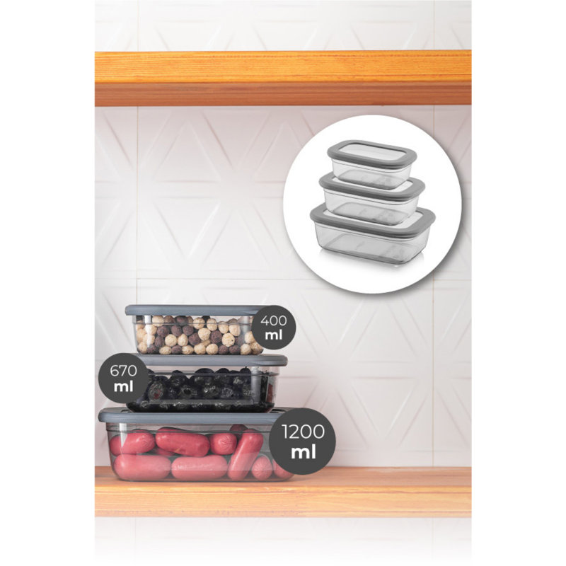 Durable 3-Piece Storage Box Set, Anthracite Color | BPA-Free Plastic, 5.5 x 8.0 x 2.6 in (1200 ml), 4.7 x 6.5 x 2.2 in (670 ml), 3.9 x 5.5 x 1.8 in (400 ml) | Dishwasher Safe, Ideal for Organizing Home & Office Spaces