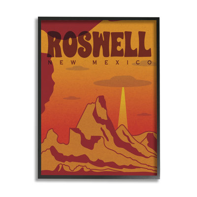 "Roswell New Mexico Desert UFO" encadré sur bois par Lil 'Rue, impression