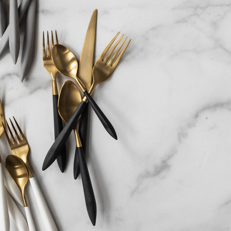 VIETRI Ares Stainless Steel Flatware Set, Gold/Black
