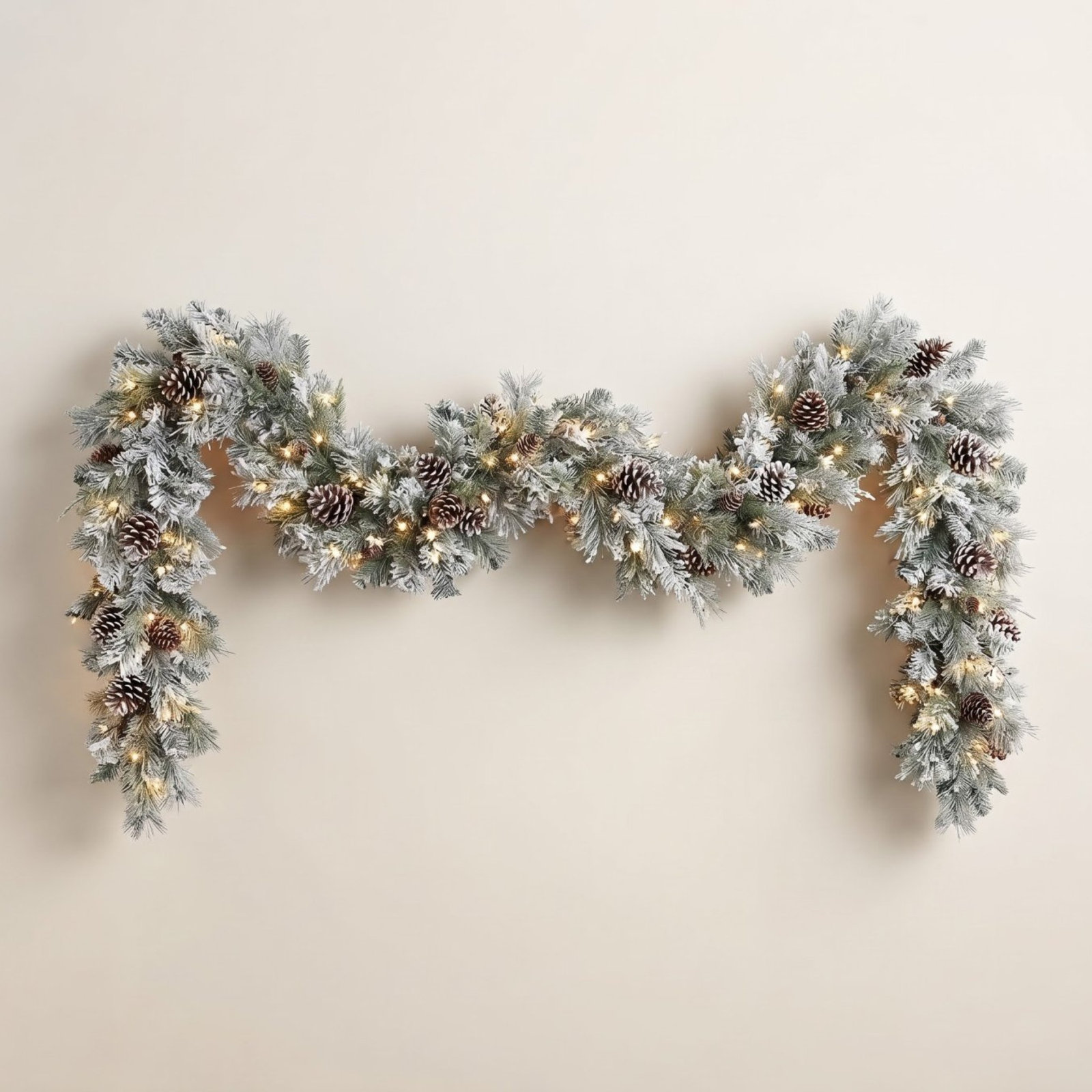 108" Frosted Pre-Lit Bristle Pine Garland