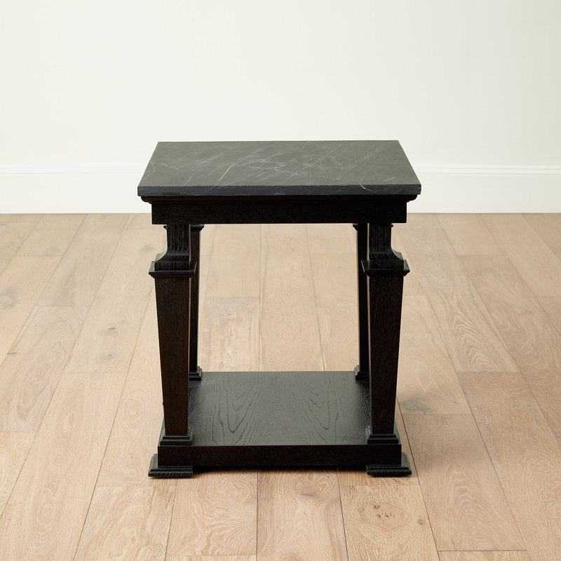 Marble End Table, Black Top/Black Base