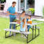Ensemble de table de pique-nique pliable et banc de gymnastique avec cadre en acier blanc Gymax-60809062