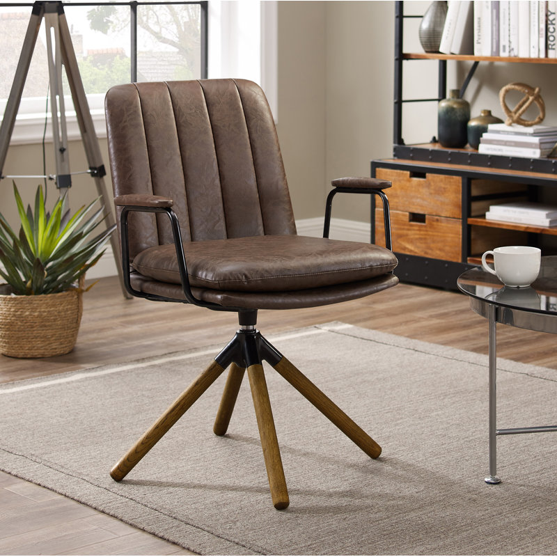 Chaise de bureau pivotante en similicuir Jadd, Marron foncé