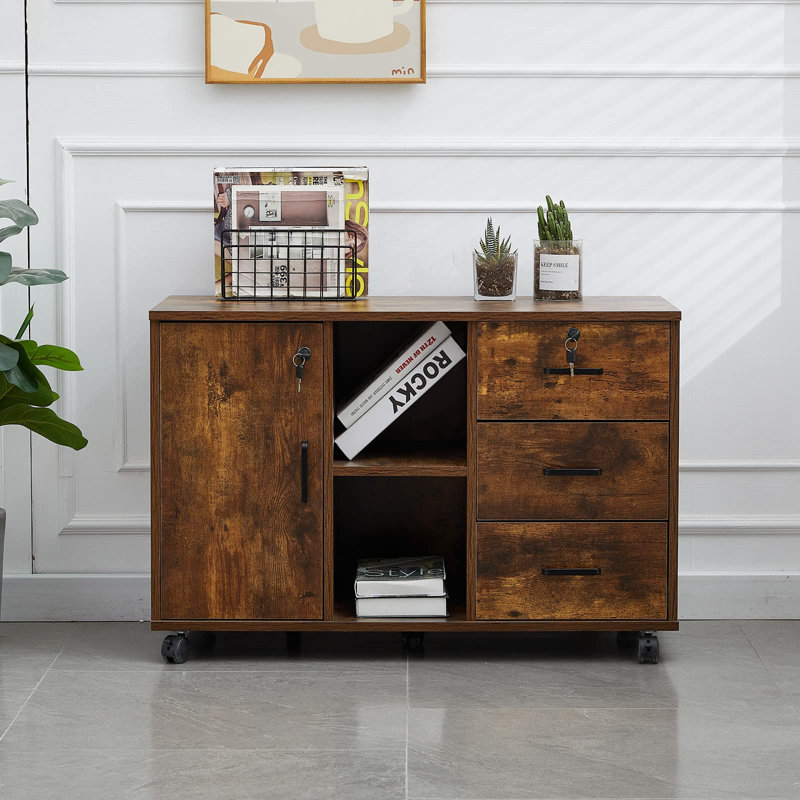 Lakeith 89.9cm Wide 3 -Drawer Mobile File Cabinet, Brown