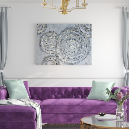 'Shiny Circles' Oil Painting Print on Wrapped Canvas in Sliver