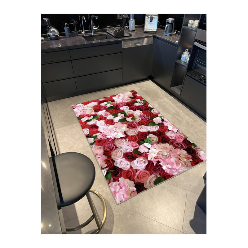 Tapis décoratif floral moderne à motif floral bouquet lavable à la machine