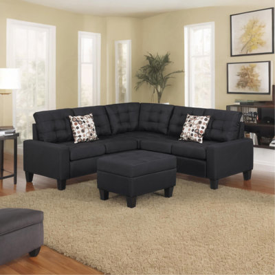 -piece upholstered sectional sofa in black with modular design, perfect for spacious living rooms