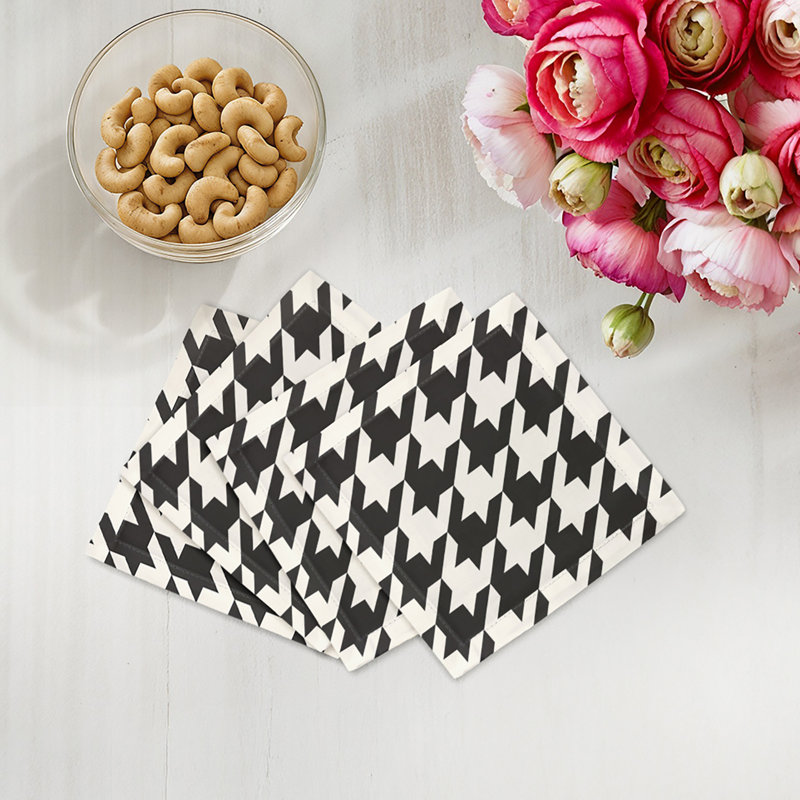 Hemstitch Cocktail 6" Linen/Cotton Blend Napkin, Black/White
