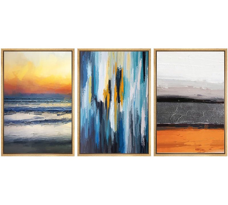 " Orange & Blue Abstract Colourful Field Abstract Landscapes Illustration Modern Art Chic Relax Calm " 3 - Pieces, Naturel