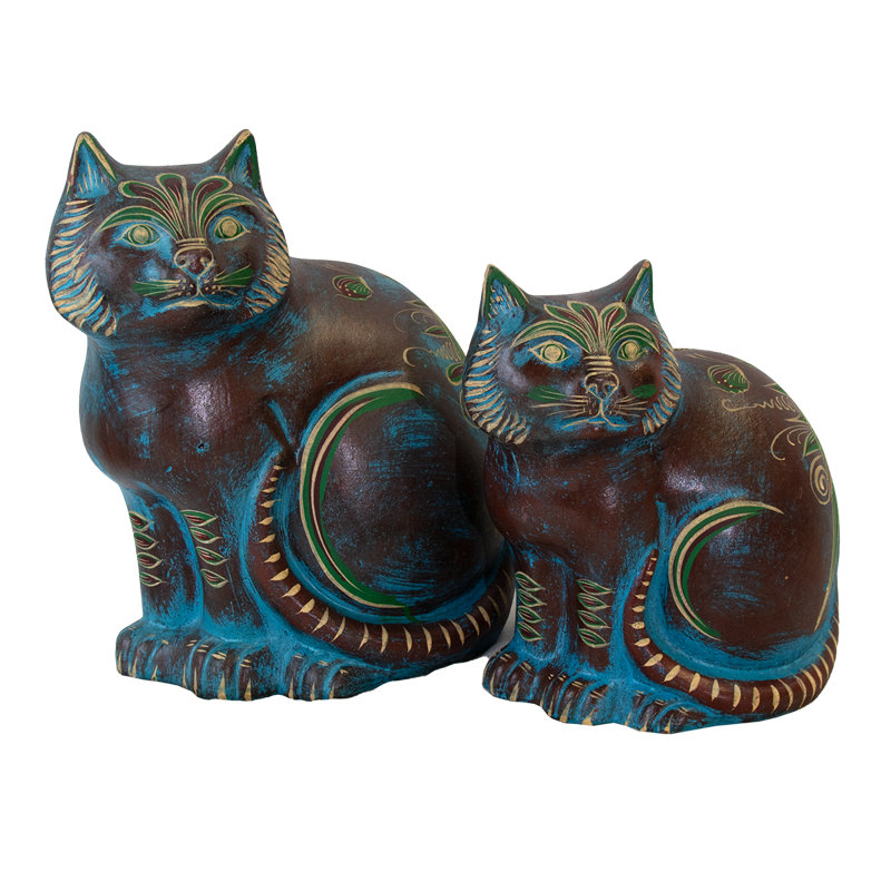Paire de chats décoratifs en argile
