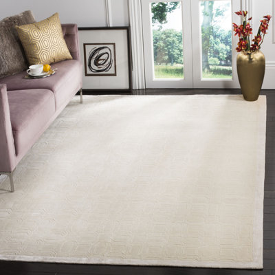 Tapis géométrique beige en laine / coton noué à la main Altynbek