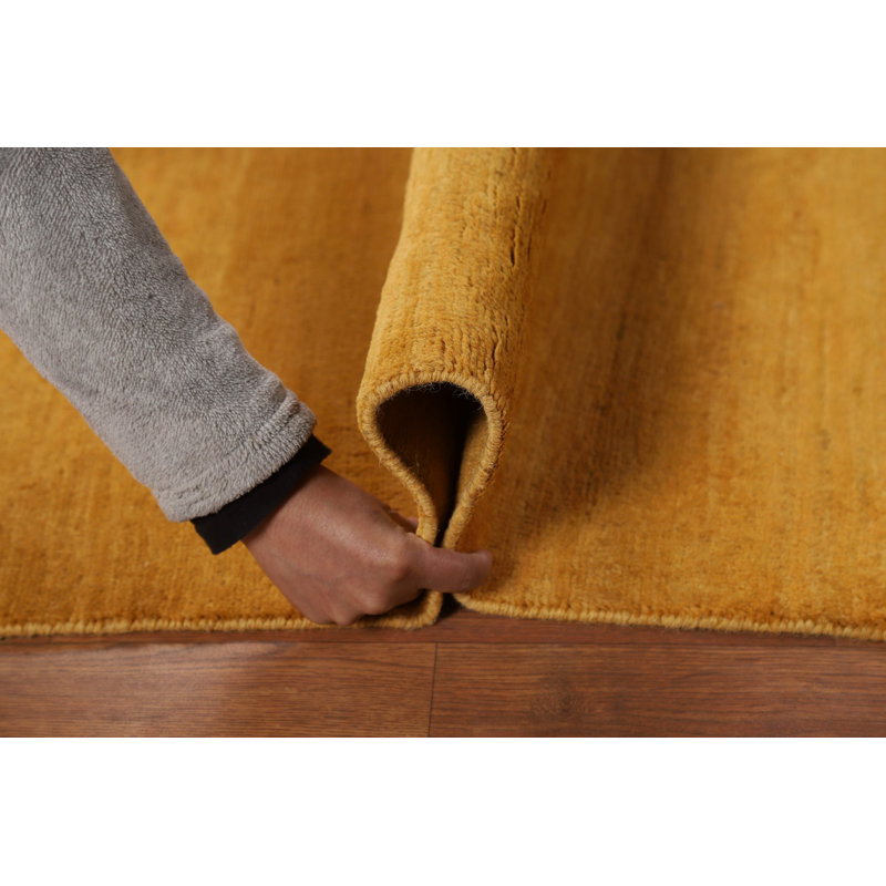 Tapis de vestibule oriental moderne jaune et doré 3 x 5 Gabbeh