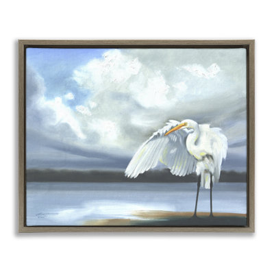 "Egret on Cloudy Beach Shore", art mural par D. Rust