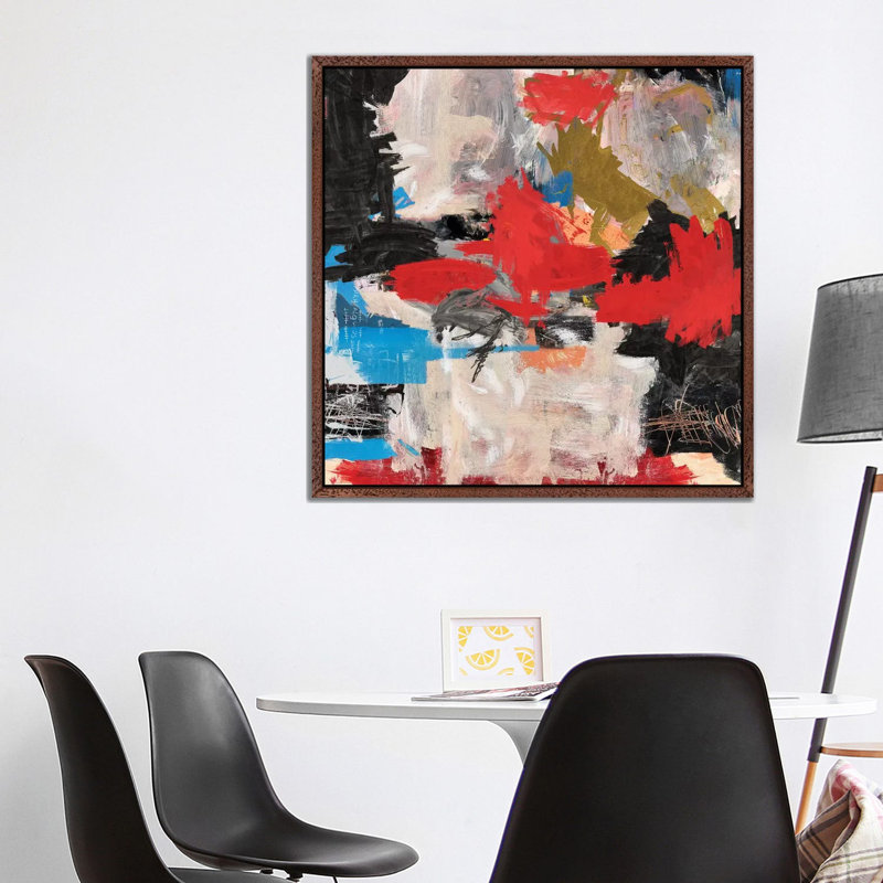 Abstract Expressionism 1 Piece Painting on Canvas, 93.98cm H x 93.98cm W x 3.81cm D, Classic Brown Wood Framed