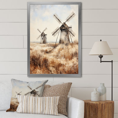 «Vintage Windmill Sepia View II - Wind Turbines», art mural