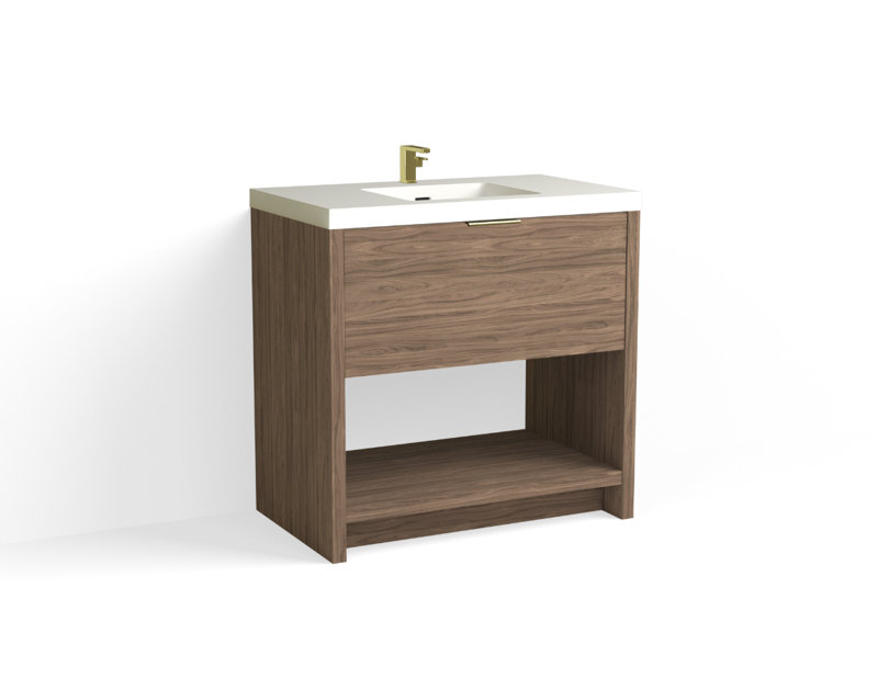 Vista 36" W Freestanding Single Bathroom Vanity, White Matte, Nocino/Satin Brass, Single-Hole