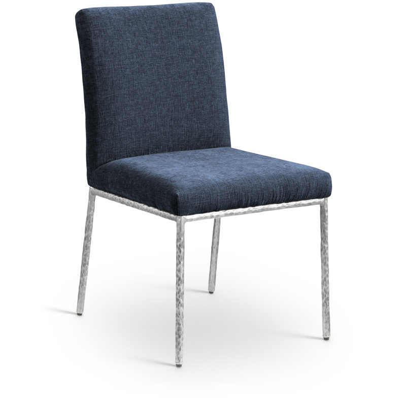 Chaise d'appoint en chenille Reeves, Tissu chenille bleu marine, Argent brossé