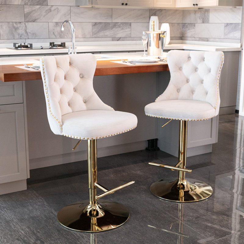 Tabouret pivotant à hauteur réglable Julias, Beige/Or