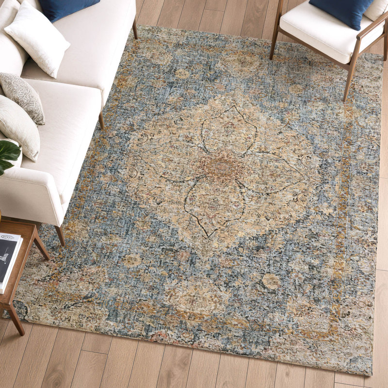 Premium Machine Washable Mayfield AMF2136 global Rug, Blue, 10' x 14'