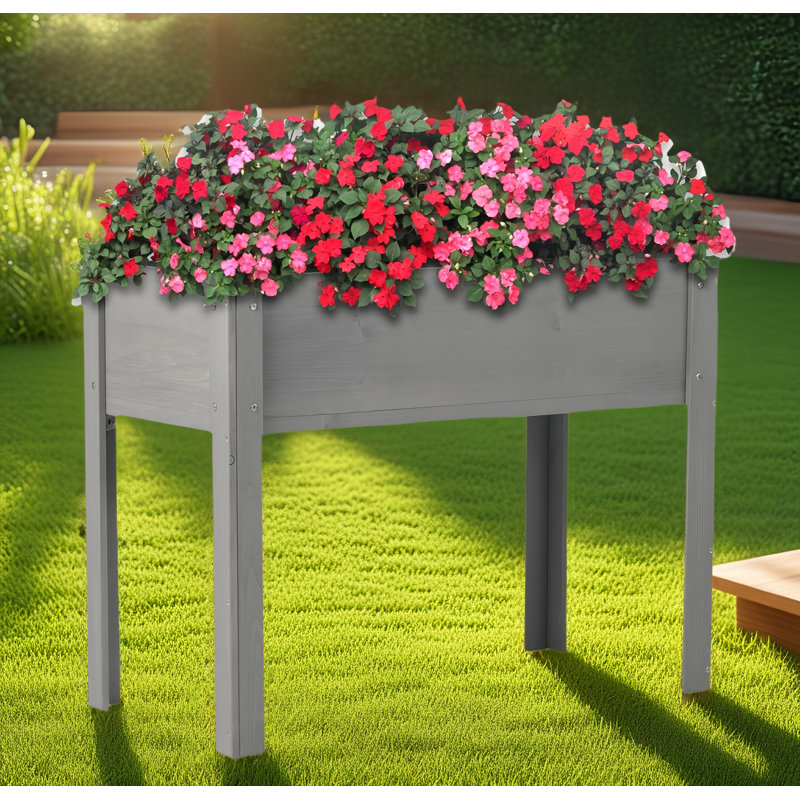 Raised Garden Bed with Legs, Elevated Wooden Planter Box for Outdoor Plants Flowers Fruits Vegetable Herb Growing , Gray