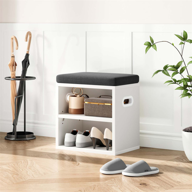 Banc à chaussures compact avec coussin et rangement réglable pour le vestibule, idéal pour le confort et l'organisation
