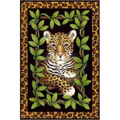 Tapis décoratif noir multicolore à motif lierre et léopard