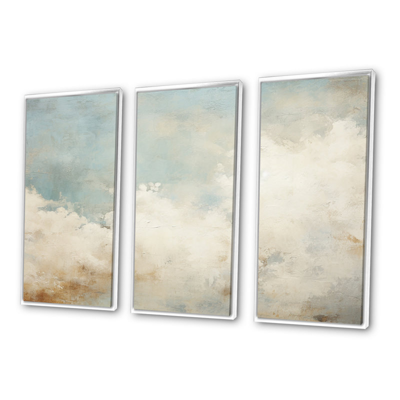 «Beige minimalisme», ensemble de reproduction d'art mural nuages, H 40 po x l 60 po x P 1 po, Cadre flottant blanc