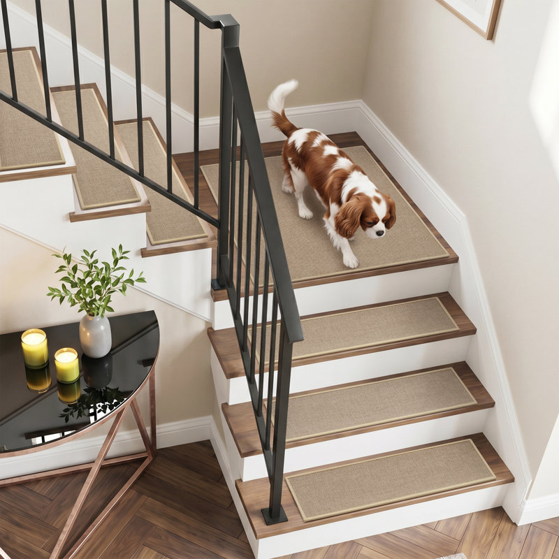 Tapis d'escalier antidérapant en jute tissé pour enfants, animaux domestiques et maisons très fréquentées, Carré 31 po