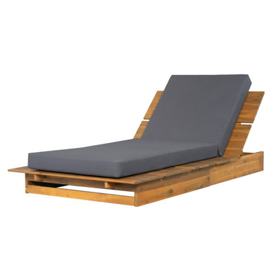 Dorgen Outdoor Acacia Wood Chaise Lounge with 3-Position Adjustable Backrest & Cushion