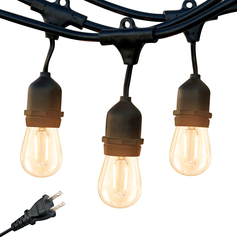 Ambience Pro 48 ft. Plug-In Outdoor Patio LED String Lights with 15 Warm White S14 Edison Bulbs, Weatherproof, Warm White