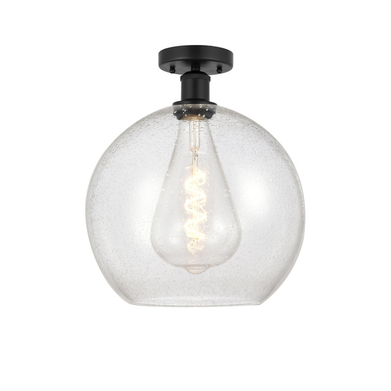 Plafonnier semi-encastré 1 lumière, Noir mat, H 13,75 po x l 11,75 po x P 11,75 po, Bullé