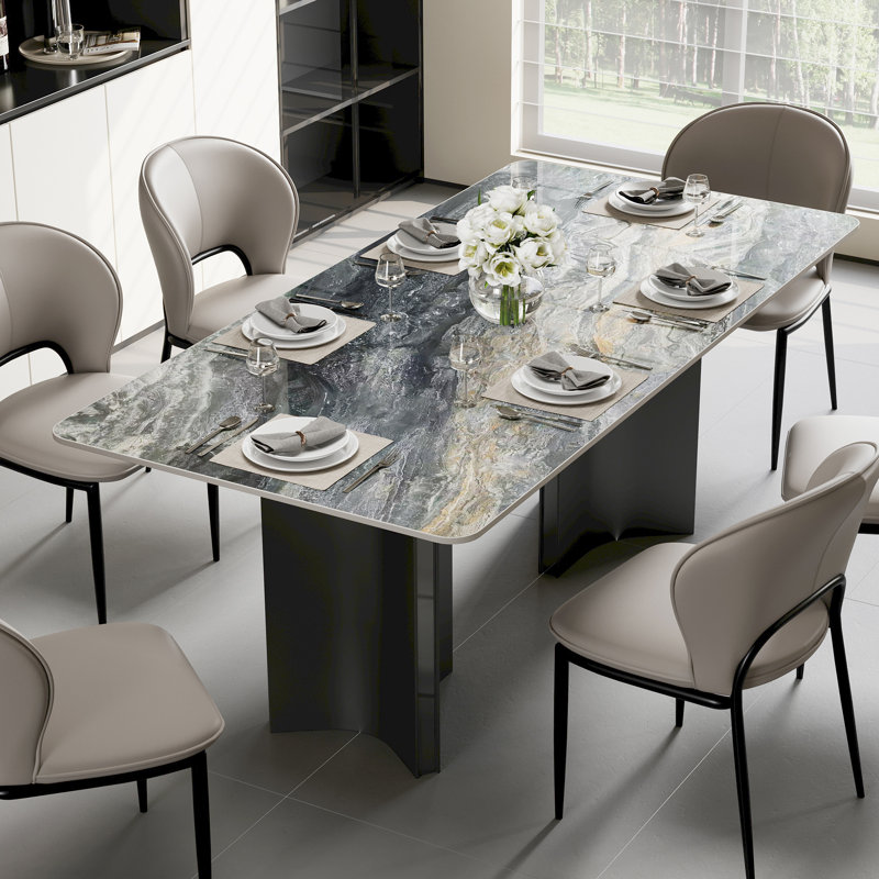 Modern 63" Sintered Stone Dining Table with Stainless Steel Base, Rectangular Kitchen & Dining Table with Load Bearing Wood Panel, Easy Assembly, for Dining Room, Living Room, Kitchen