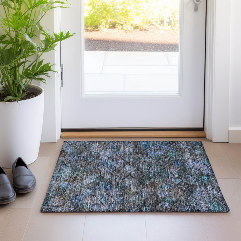 Machine Washable Indoor/Outdoor Chantille ACN1109 Teal Rug, Rectangle 1'8" x 2'6"