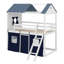 Lit superposé Wood House avec élégantes fenêtres, rebords et tente-679542307