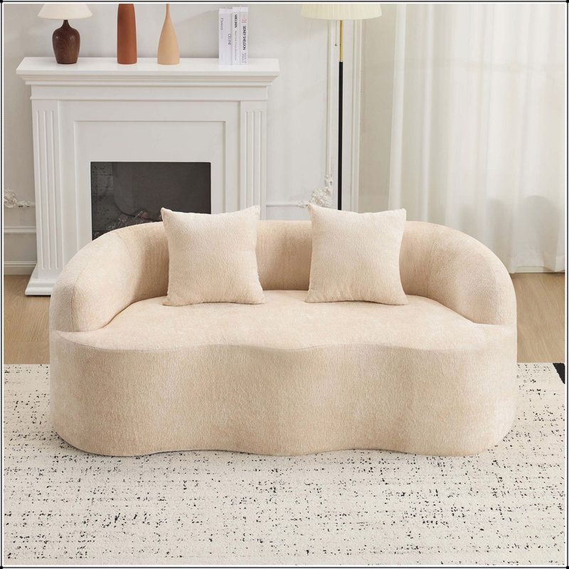 Canapé courbé Boneless avec accoudoir rond et 2 coussins, idéal pour les petits espaces et sans assemblage requis, Beige