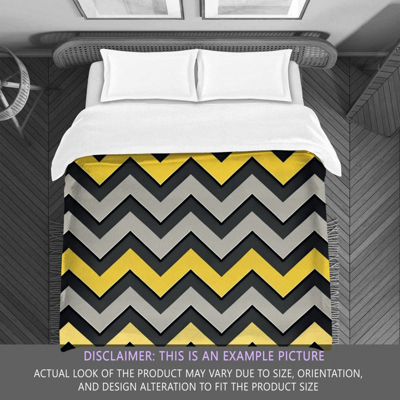Checkered Comforter, Twin Extra Long Comforter, Black/Yellow Chevron