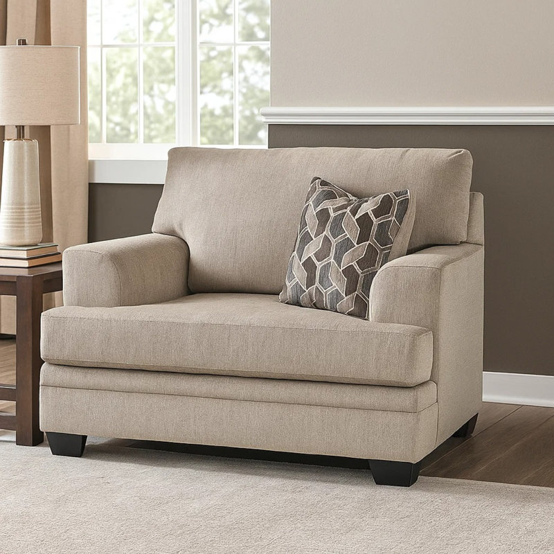 Fauteuil d'appoint surdimensionné Ead, 1 coussin décoratif, polyester, Mélange de polyester brun taupe