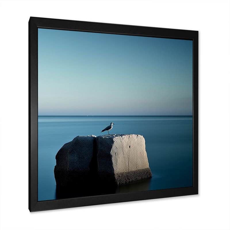 Coastal Seagul Scenery Minimalisme sur toile, Cadre photo noir, H 16 po x l 16 po x P 1 po