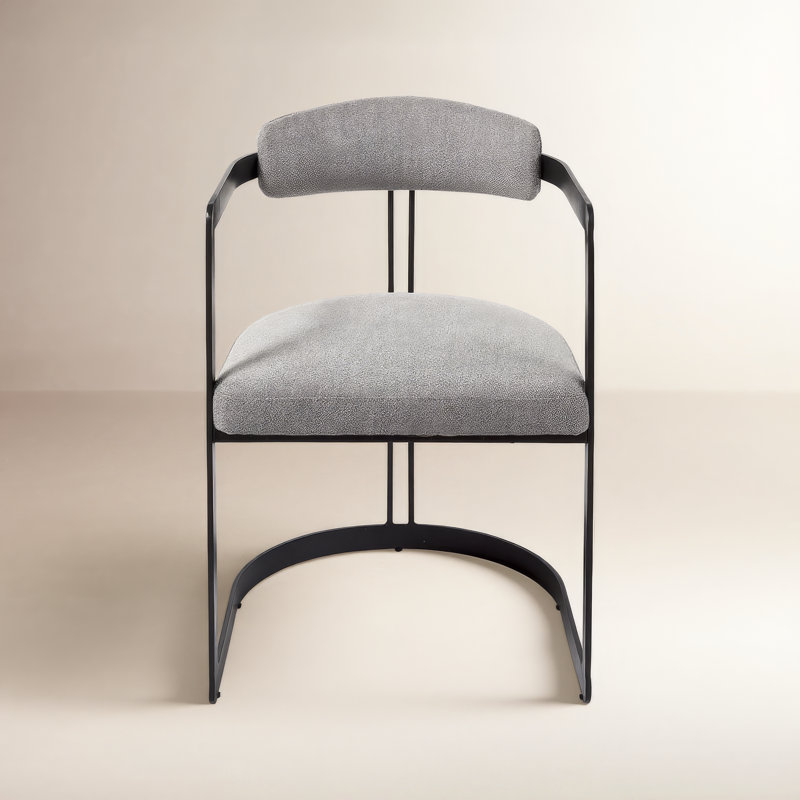 Gray and Black Upholstered Dining Arm Chair, Gray, Black