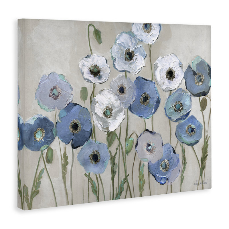 Art mural rond avec coquelicots bleus par Sally Swatland bp-684_CN, H 24 po x l 30 po