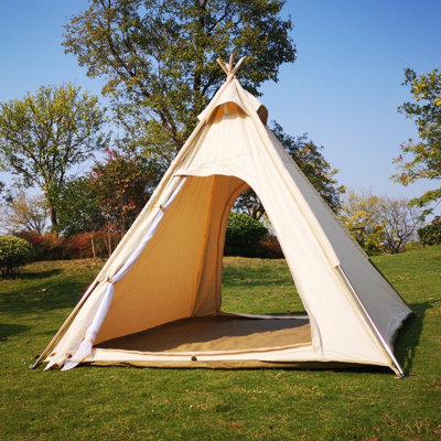 Tente pyramidale de camping extérieure en toile beige, 2,13 m x 2,13 m x 1,98 m, grande tente tipi indienne pour 2 adultes