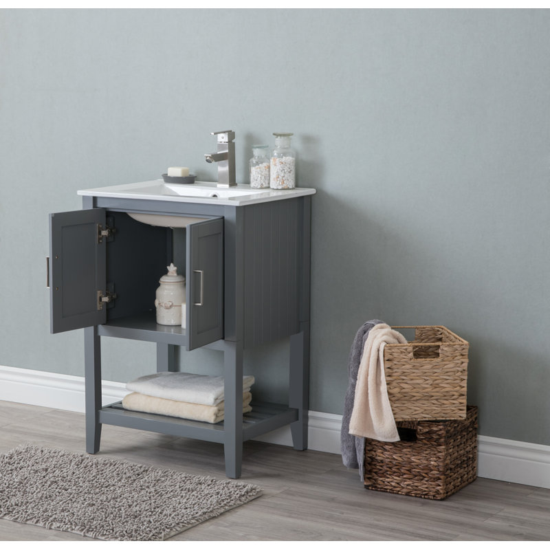 Petersburgh 24'' Single Bathroom Vanity with Ceramic Top, Westchester Gray