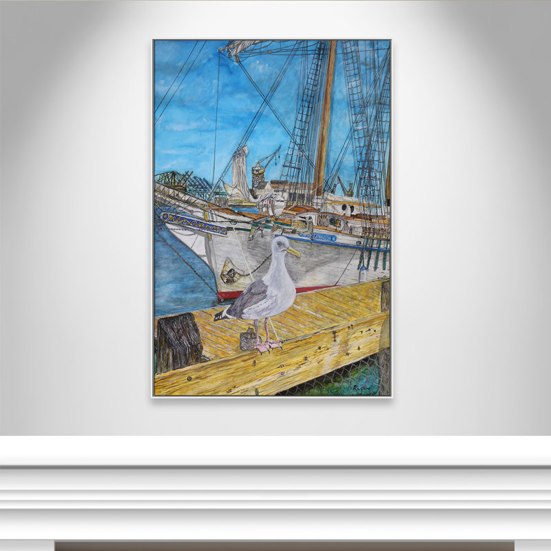 Impression de mouette par Mike Ragan pour , H 61,5 po x l 41,5 po, Blanc