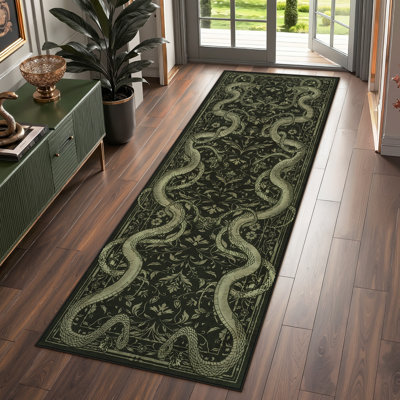 Vintage Serpent Flannel Area Rug, Floral Low Pile Non-Slip Floor Carpet