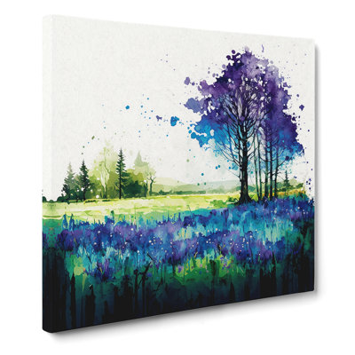 Bluebell Field Splatter Art - Wrapped Canvas - Framed Print