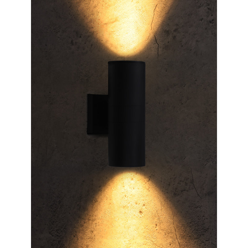 Outdoor Armed Sconce, Cylinder Up Down Wall Sconce, 2-Bulb Wall Lantern, E26 Socket, Black