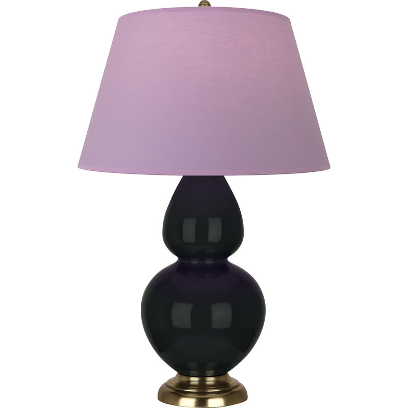 Lampe de table double gourde en céramique, Obsidienne vernie / laiton, Lavande / prune, Laiton
