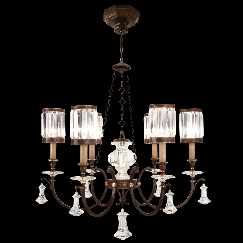 Eaton Place 6 - Light Glass Chandelier, Rustic Iron