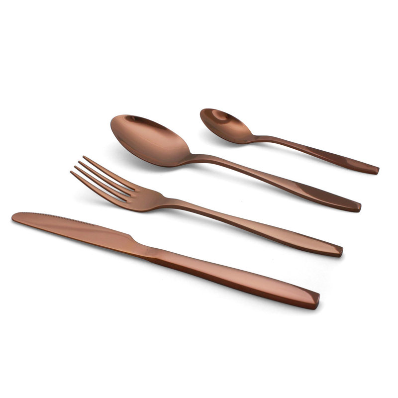 Elyon Lev 16 Piece Flatware Set Stainless Steel Service for 4, Copper