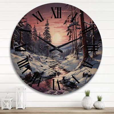 Pine Tree Winters Magic III - Tree Pine Oversized Wood Wall Clock